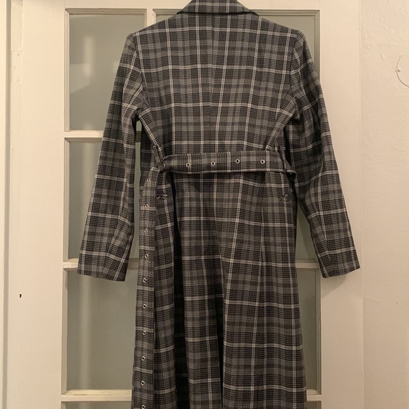 Mo&co designer long gray plaid trench coat blazer belt waist - medium - Picture 8 of 11